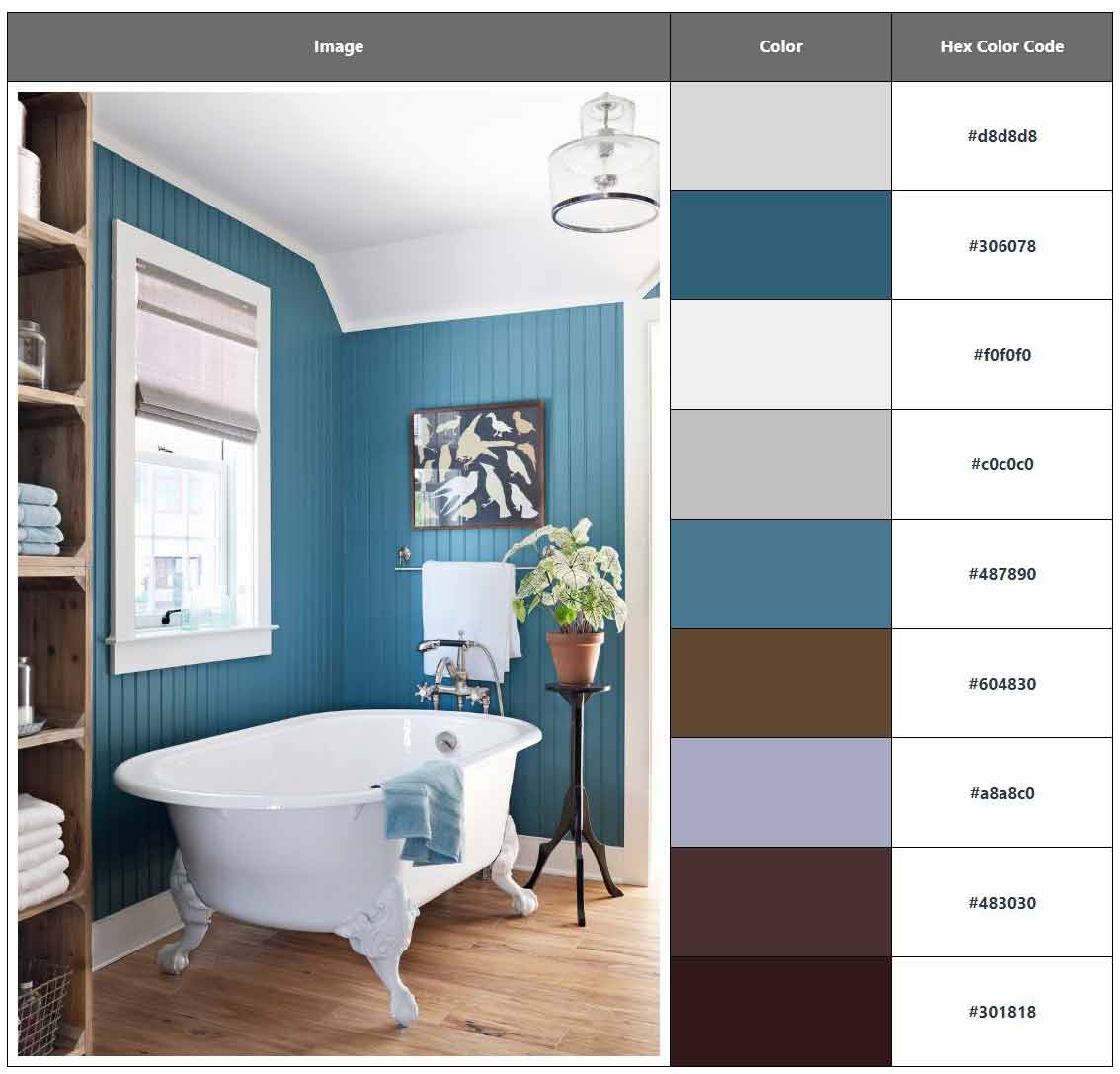 Color Palette Generator Example - Blue and White Bathroom Color Scheme With Hex Color Codes Included