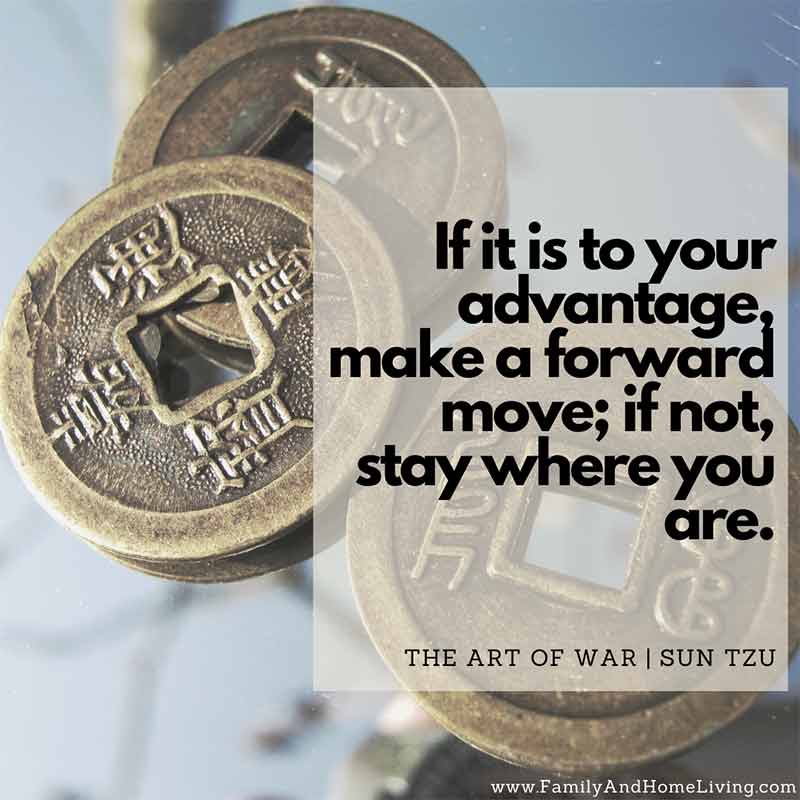 The Art Of War Quote - If it is to your advantage, make a forward move; if not, stay where you are:  Sun Tzu