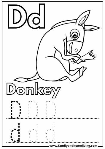 D is for donkey coloring worksheet