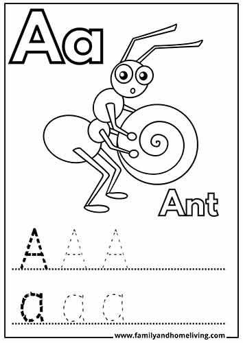 Coloring page for the letter A - Ant