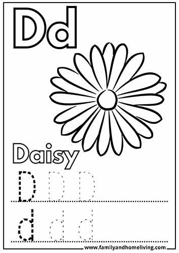 D is for daisy coloring page