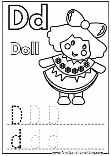 Doll d letter coloring page