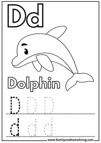 Dolphin coloring page for the letter D