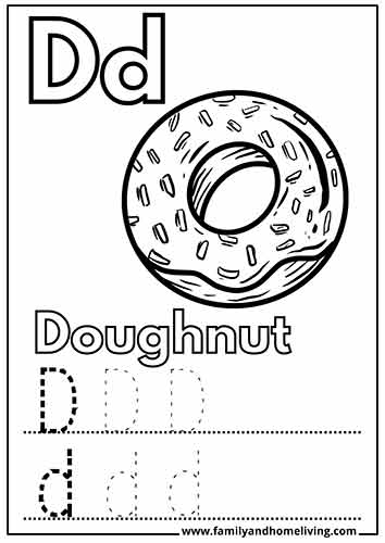 Doughnut coloring worksheet for D letter
