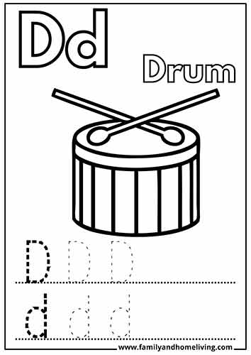 15 Fun Letter D Coloring Pages for Kids (Free PDFs) 4 D is for drum - D Letter coloring worksheet