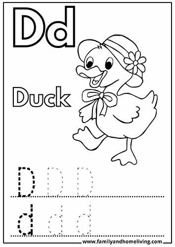 Coloring page for the letter D - Duck