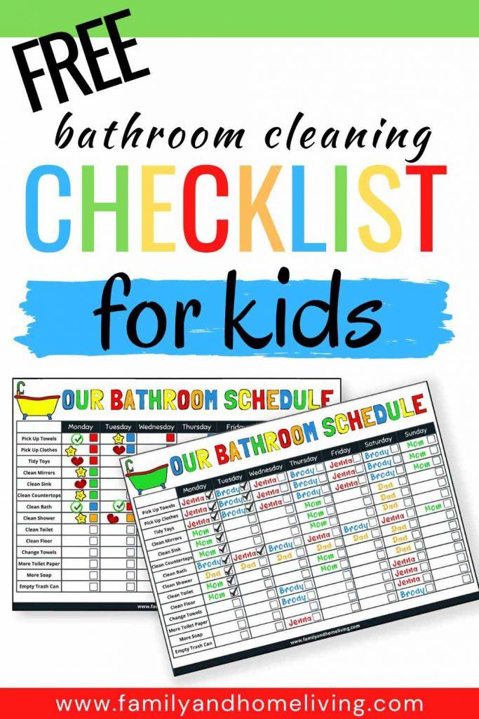 Bathroom Cleaning Schedule and Checklist for Kids | Free PDF Download 2 Bathroom Cleaning Checklist For Kids - Pinterest Pin