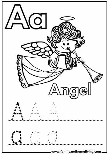 Angel coloring page for the letter A