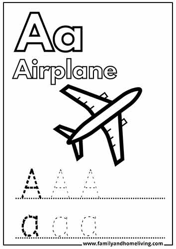 Airplane letter A coloring worksheet for toddlers