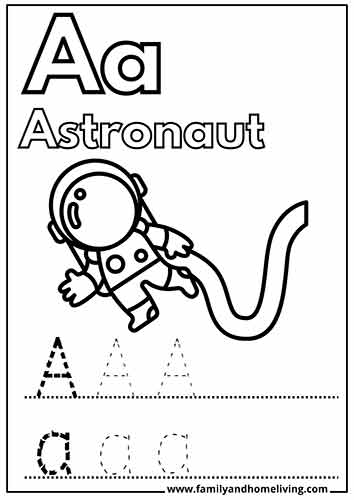 Astronaut letter A coloring sheet for toddlers