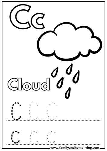 Letter C coloring activity worksheet - Cloud
