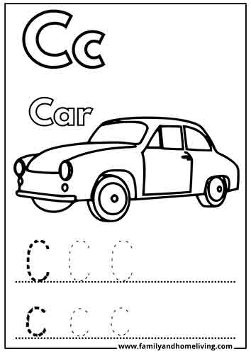 Letter C coloring worksheet - Car