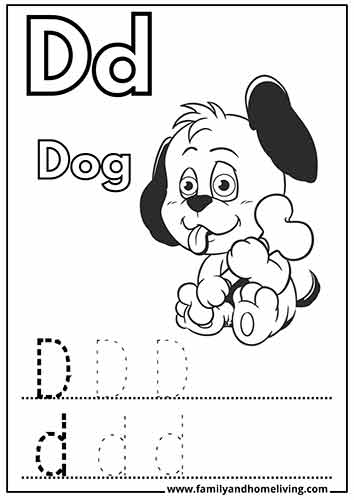 D is for dog coloring page