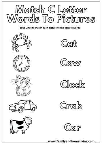 Fun & Free Letter C Coloring Pages for Kids (PDF) 16 Match the letter C word with the correct picture