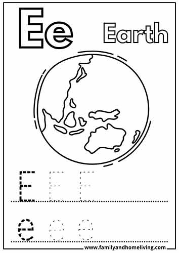 Earth Letter E Alphabet Coloring Page