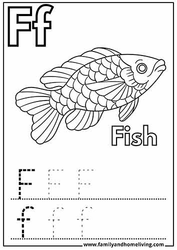 Fish - Color and Trace Letter F Worksheet