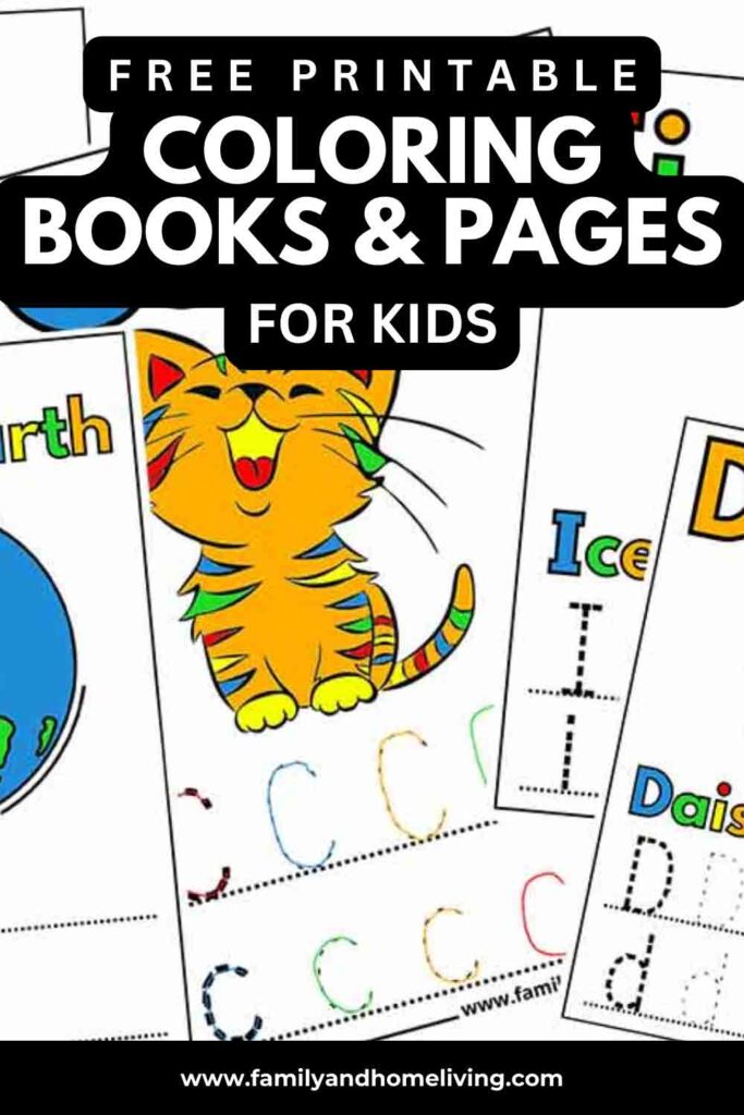 Easy Coloring Pictures & Coloring Books For Kids (FREE) 2 Pinterest pin for kids coloring books and coloring pages