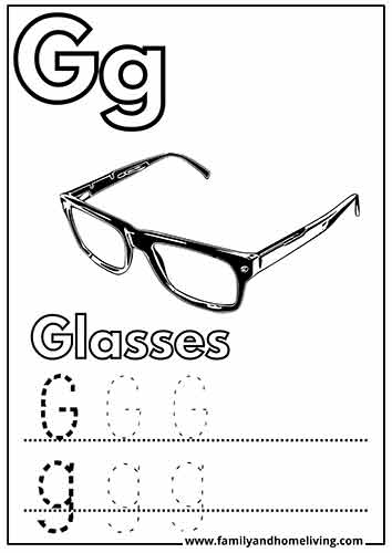 G is for Glasses coloring worksheet
