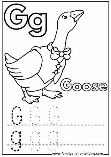 G is for Goose - G letter coloring sheet