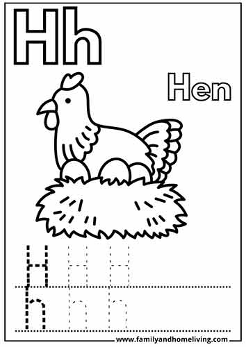 12 Coloring Pages for the Letter H (Printable PDF Bundle) 6 H is for Hen coloring sheet for toddlers