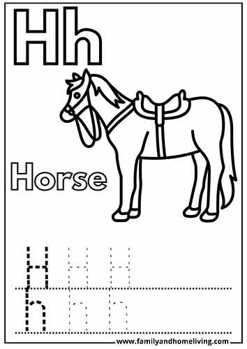 12 Coloring Pages for the Letter H (Printable PDF Bundle) 2 H is for Horse Coloring Page