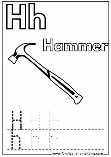 H is for hammer coloring page