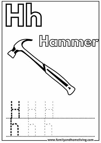 12 Coloring Pages for the Letter H (Printable PDF Bundle) 7 H is for hammer coloring page