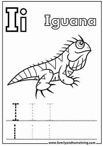 I is for Iguana - I Letter Coloring Page