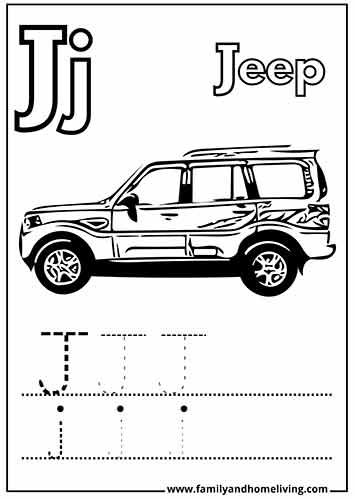 Jeep Letter J Coloring Sheet