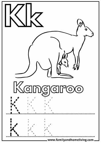K is for Kangaroo - K Letter Coloring Page