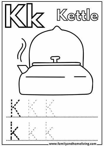 K is for Kettle - Coloring Page Worksheet for the Letter K