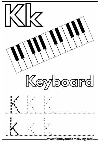 K is for Keyboard - Coloring Sheet for the Letter K