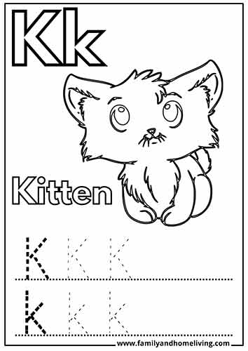 K is for Kitten - K Letter Coloring Sheet