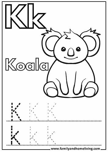 K is for Koala -  Letter K Coloring Page