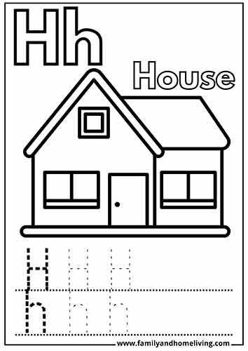 H is for House coloring worksheet