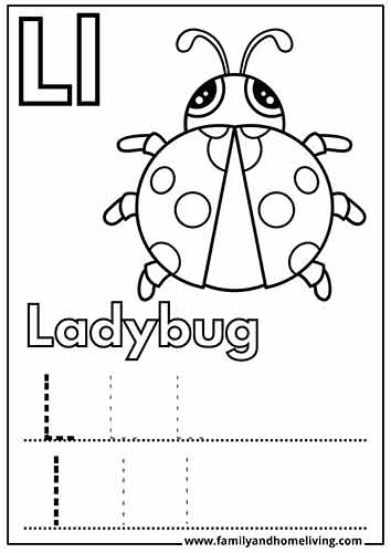 L is for Ladybug - Letter L Coloring Worksheet