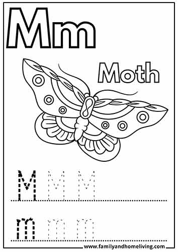 M is for Moth Coloring Worksheet for the Letter M