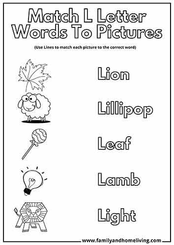 12 Letter L Printable Worksheets for Preschoolers (FREE PDF Download) 13 Match Letter L Words to Pictures that begin with L