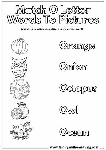 Free Printable Letter O Coloring Pages For Kids 16 match the letter O to the correct picture coloring worksheet for preschoolers