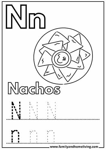 N is for Nachos Letter N Coloring Sheet