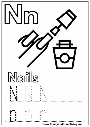 N is for Nails Coloring Picture for Letter N