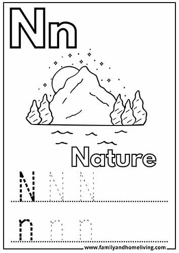 N is for Nature Coloring Page for the Letter N