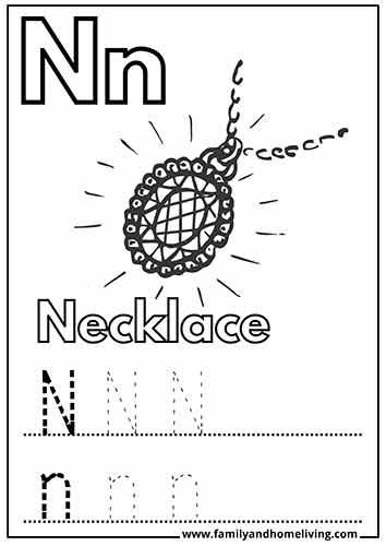 N is for Necklace Coloring Worksheet for the Letter N