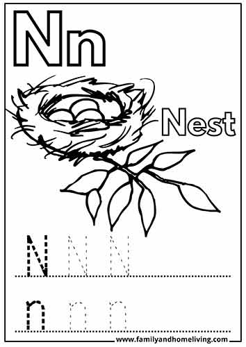 N is for Nest Coloring Page for the Letter N