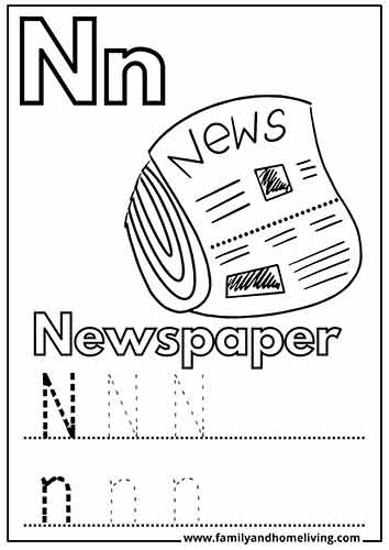 N is for Newspaper Coloring Worksheet for the N-Letter