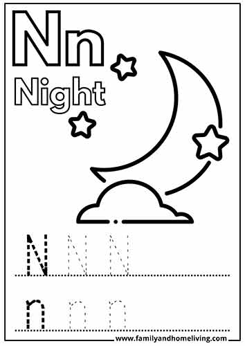N is for Night Coloring Worksheet for the Letter N