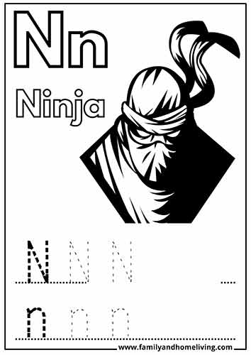 N is for Ninja Letter N Coloring Picture