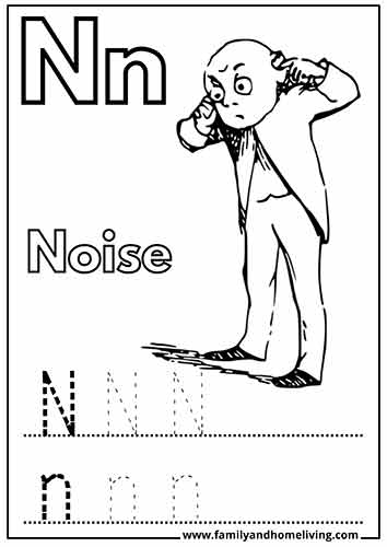 N is for Noise Coloring Worksheet for the Letter N