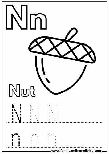 N is for Nut Letter N Coloring Page