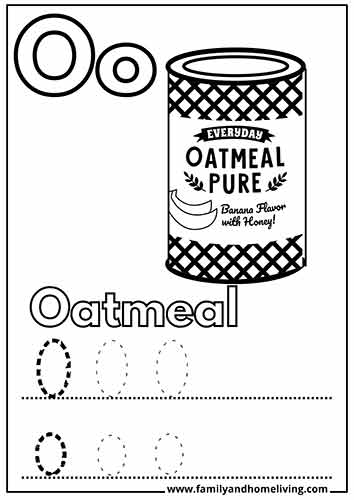 O is for Oatmeal letter O coloring worksheet